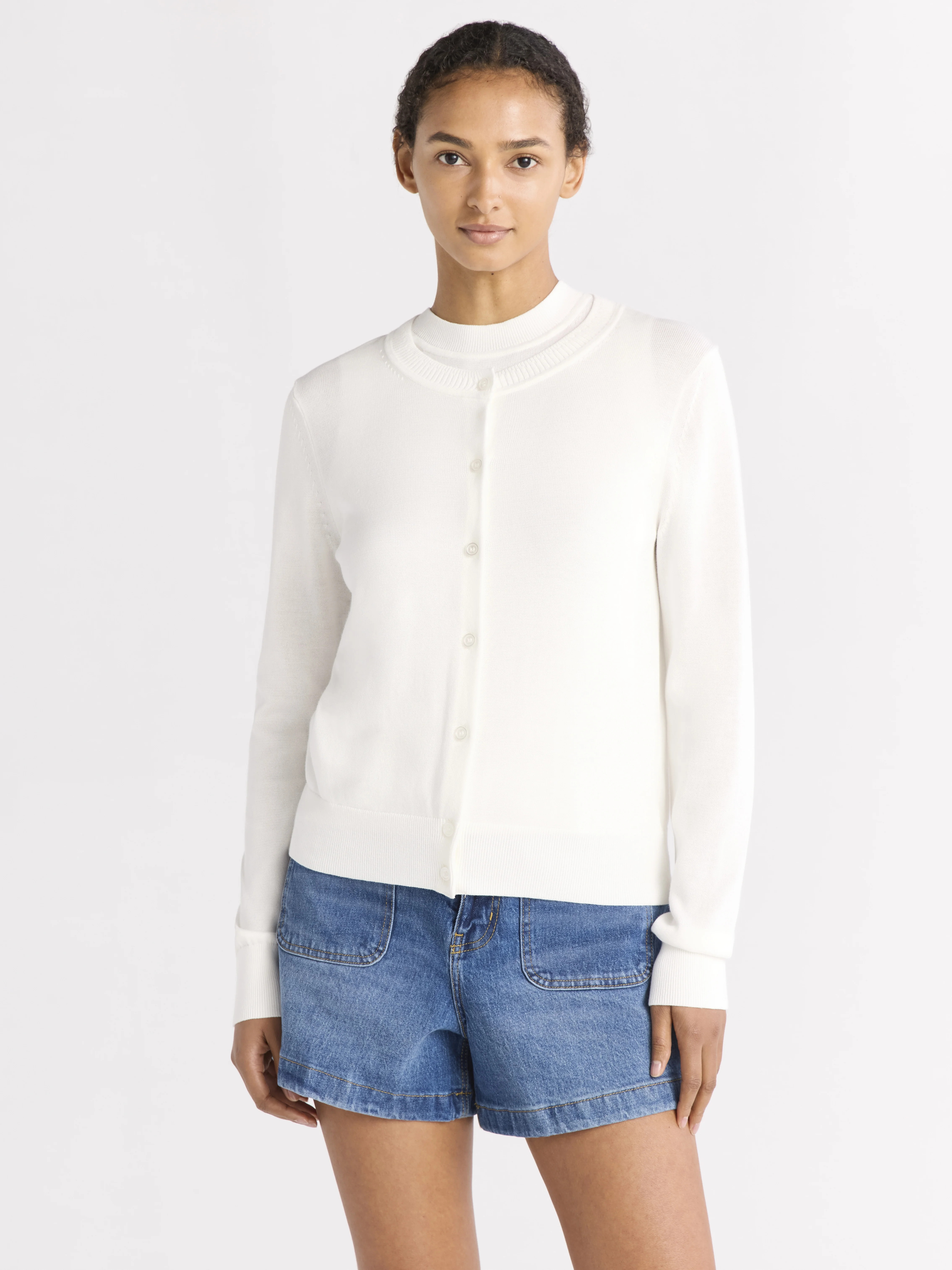 Free Assembly Women's Crewneck Cardigan Sweater, Lightweight, Sizes XS-XXL | Walmart (US)
