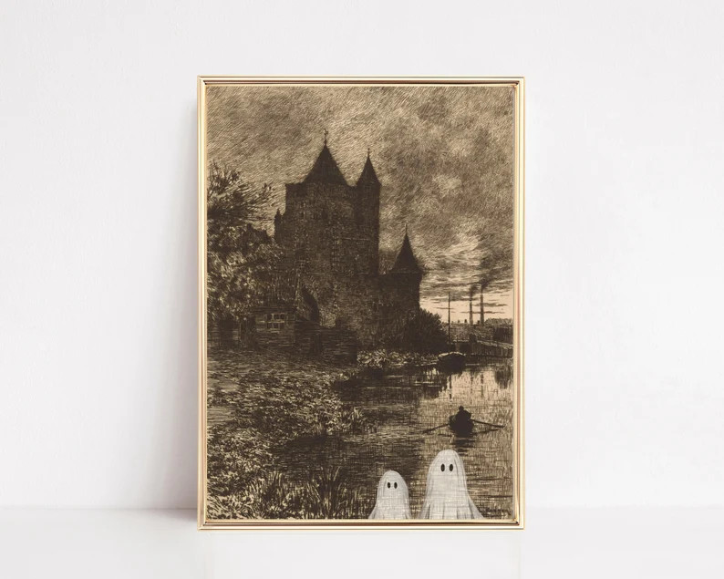Vintage Halloween Ghost Print Halloween Decor Dark Academia Wall Art Halloween Wall Art Gothic Wa... | Etsy (US)