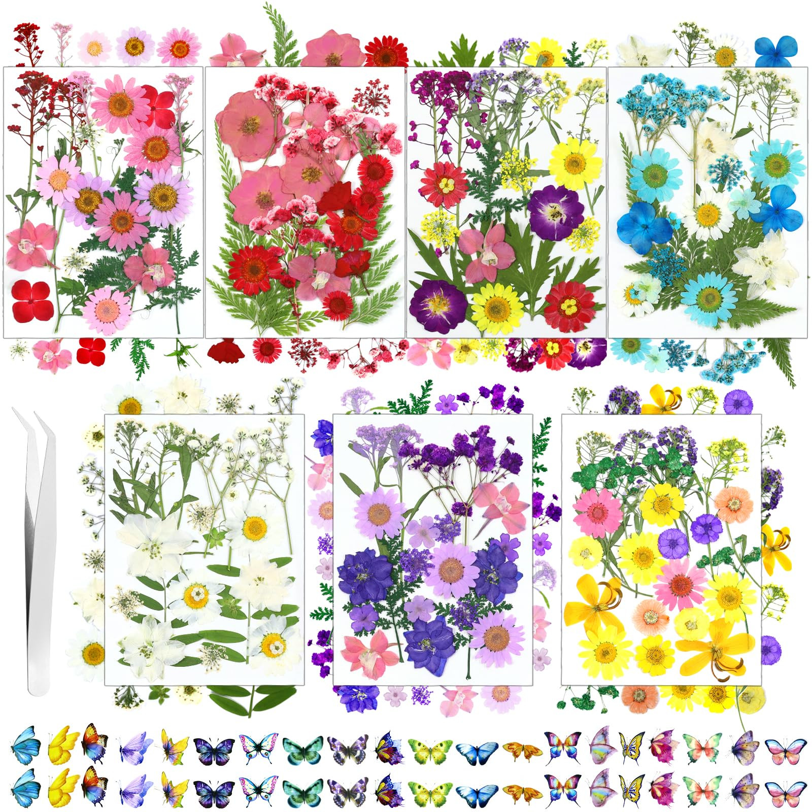 190 Pcs Dried Pressed Flowers for Resin, Real Dried Pressed Flowers for Resin Butterfly Stickers ... | Amazon (US)
