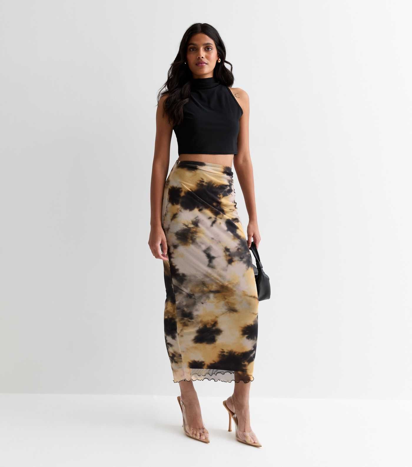 Black Tie Dye Mesh Midi Skirt | New Look | New Look (UK)
