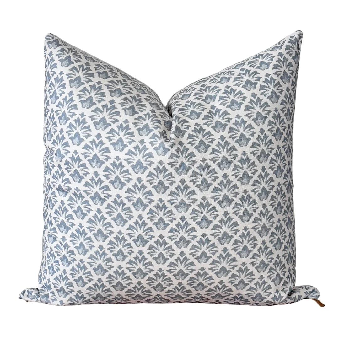 Blue Block Print Pillow Cover Beige and Blue Linen Pillow Cover Designer Block Print Cushion Cove... | Etsy (US)