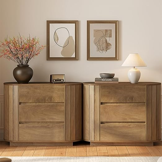LITTLE TREE Large Nightstand, Oversized Night Stand Set 2, Slatted Side Design Wood Nightstand, 3... | Amazon (US)