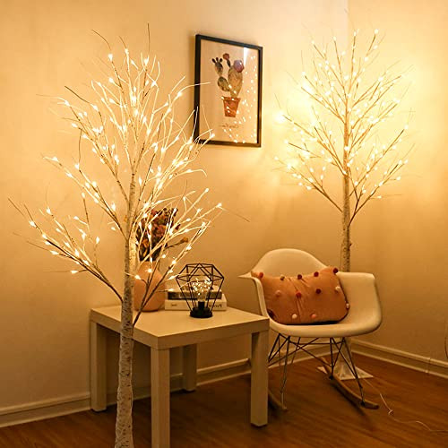 Twinkle Star 2-Pack 6 Feet 96 LED Lighted Birch Tree for Thanksgiving Decor Home Wedding Party Indoor Outdoor Christmas, Fall, Autumn Decoration, 2 Pack, Warm White | Amazon (US)