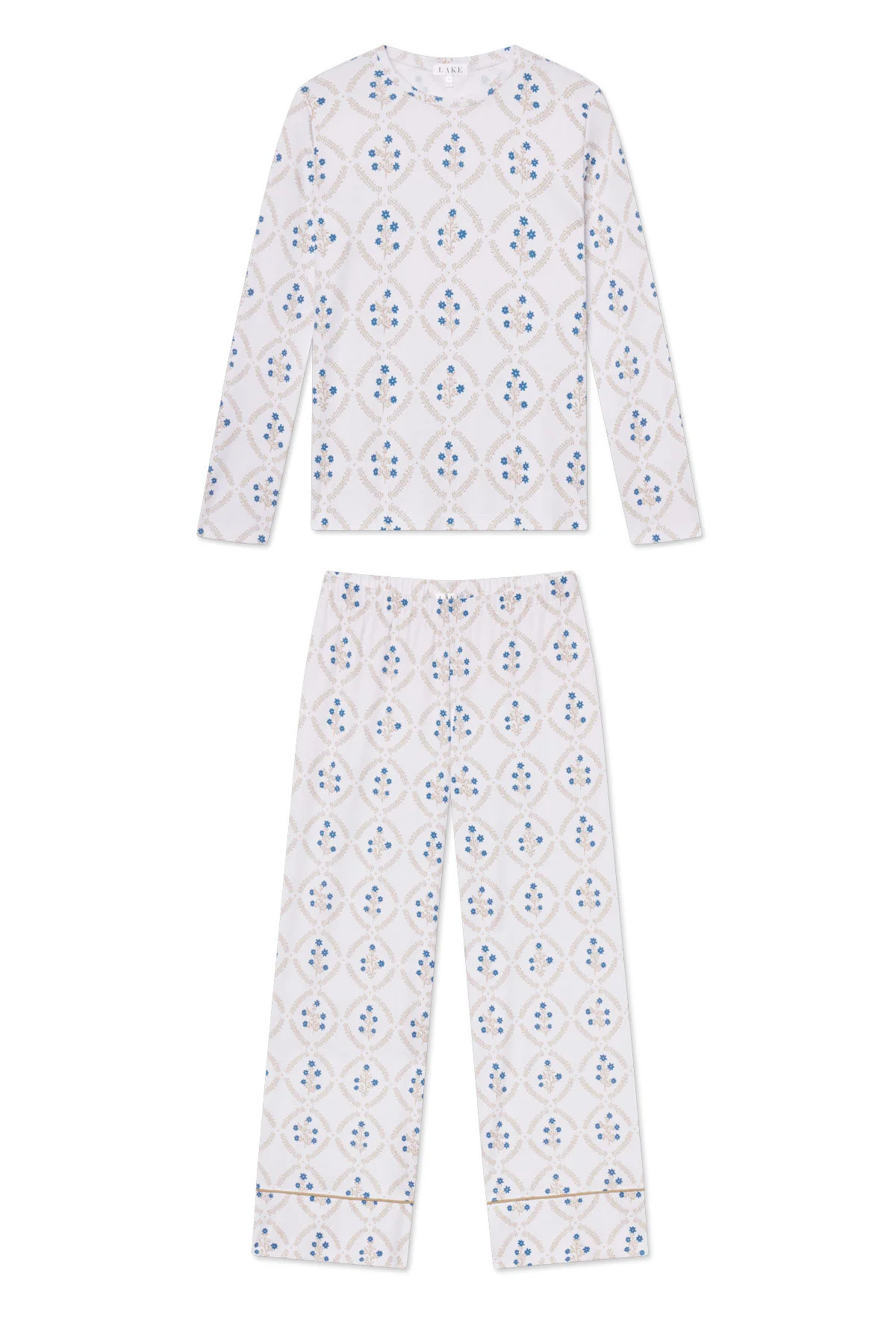 Pima Crew Long Sleeve Wide Leg Pajama Set in Sandstone Wreath | Lake Pajamas