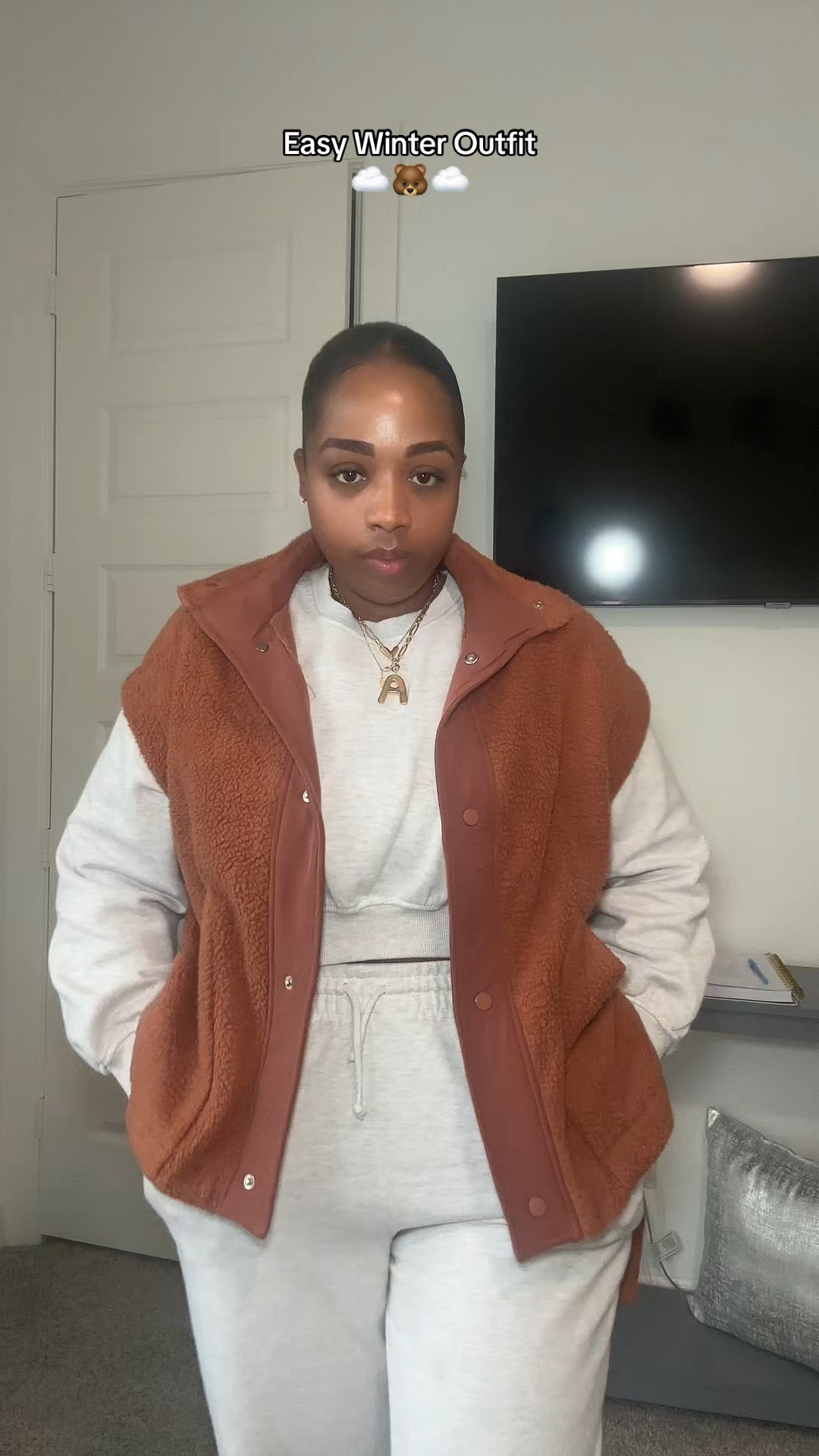 Sweatsuit-  medium 
Vest-  medium 
Sneakers -  tts 

Winter outfit - winter fashion - winter look - ootd - outfit - matching set - vest - sneakers - travel outfit - styling a vest - styling a sweatsuit - 

#LTKStyleTip #LTKFindsUnder50 #LTKShoeCrush