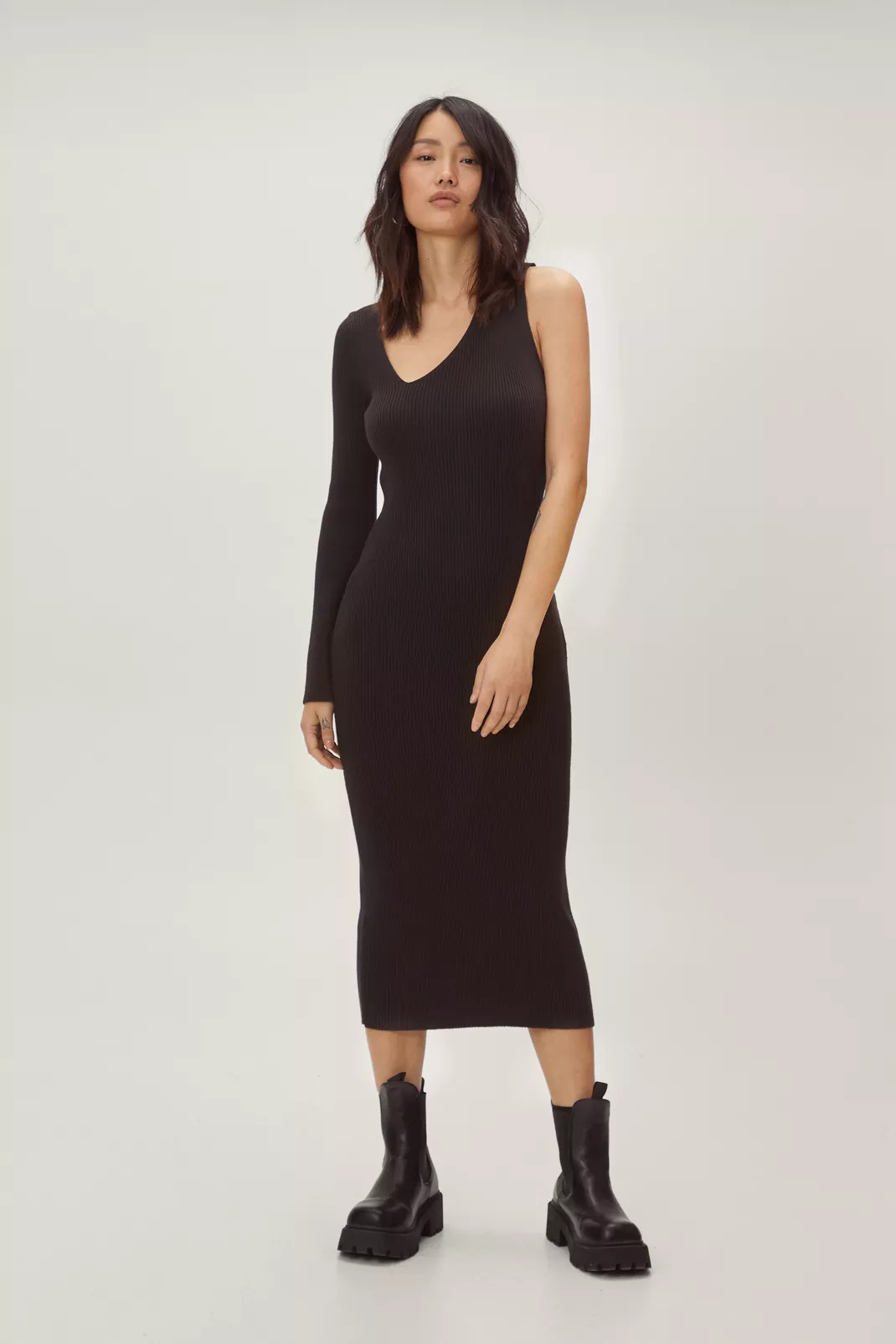 Knitted Cut Out One Shoulder Midi Dress | Nasty Gal (US)