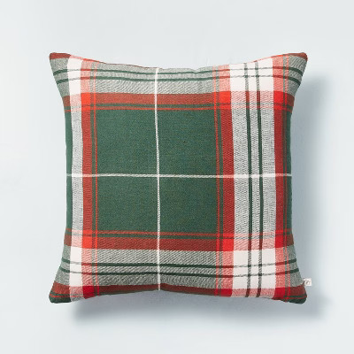 18"x18" Holiday Plaid Square Throw Pillow Green/Red - Hearth & Hand™ with Magno... | Target