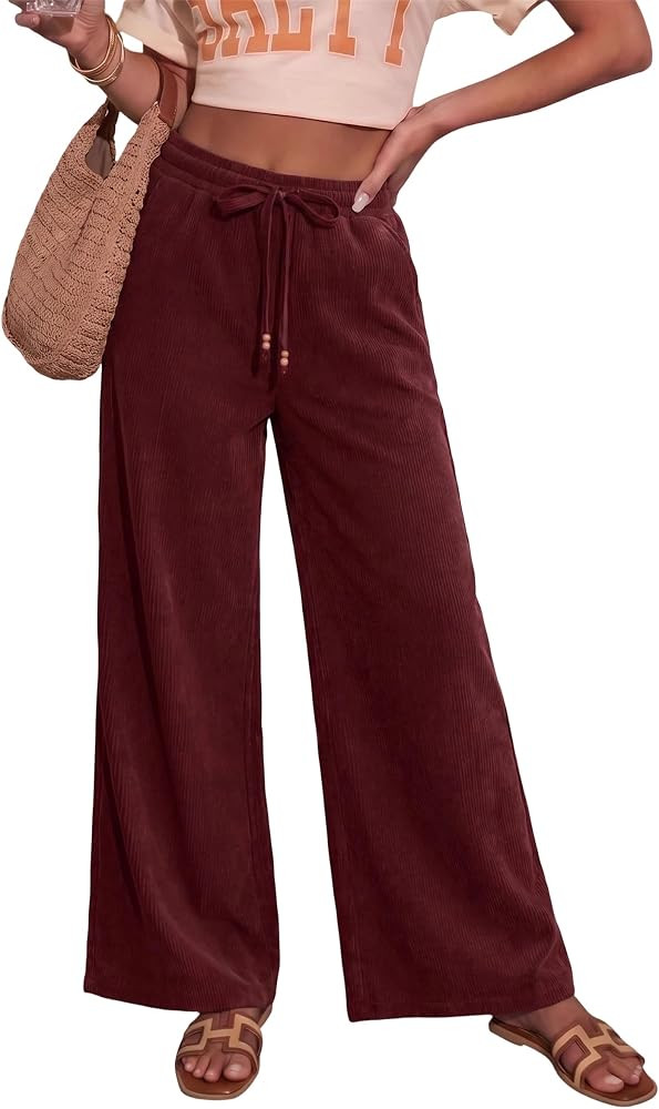 Sidefeel Womens Wide Leg Corduroy Pants High Waisted Fall Trousers | Amazon (US)