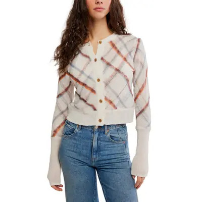 Free People Highland Mist Cardigan in Sugar Mist Combo at Nordstrom, Size X-Small | Nordstrom
