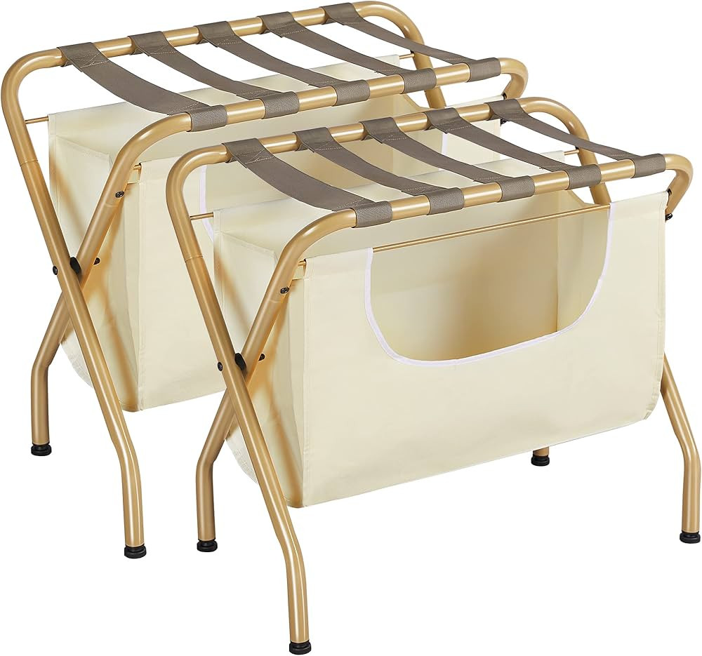 ELYKEN 2 Pack Luggage Rack with Laundry Bag, Guest Room Folding Space Saving Suitcase Holder, Max... | Amazon (US)