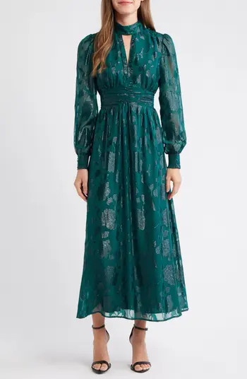 Anne Klein Metallic Ruched Long Sleeve Maxi Dress | Nordstrom | Nordstrom
