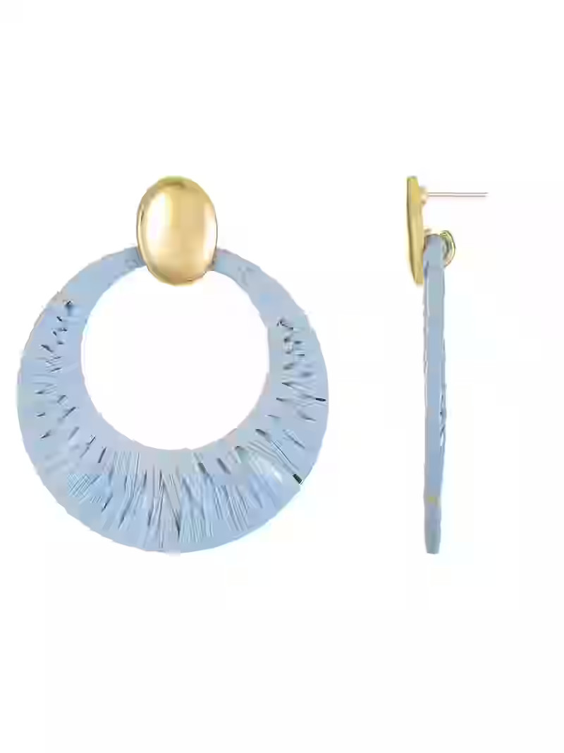 Time and Tru Woven Raffia and Goldtone Earring, Blue, 1 Pair | Walmart (US)