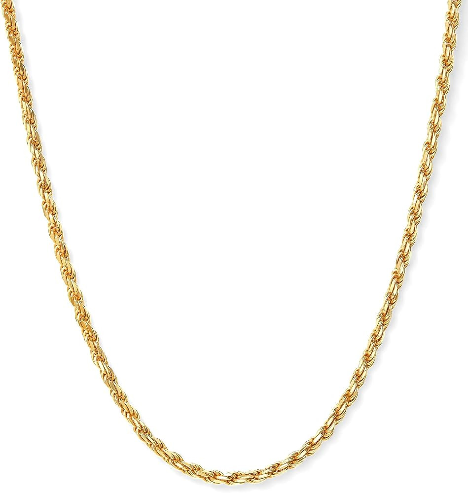 JAXXON Rope Chain - 1.5mm | 14k Gold Bonded Over 925 Sterling Silver Chain Necklace for Men - Gol... | Amazon (US)