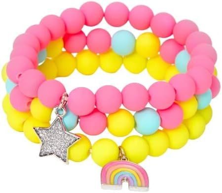 Claire's Club Little Girl Rainbow Matte Beaded Stretch Bracelets - 3 Pack | Amazon (US)