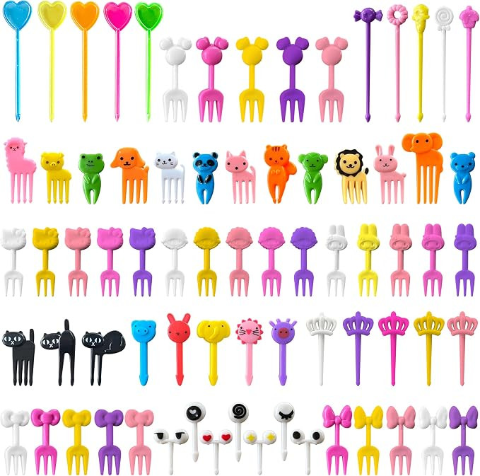 Animal Food Picks for Kids - 120 pcs Set Animal Bento Deco Set for Kids Lunch Box Decoration - Mi... | Amazon (US)