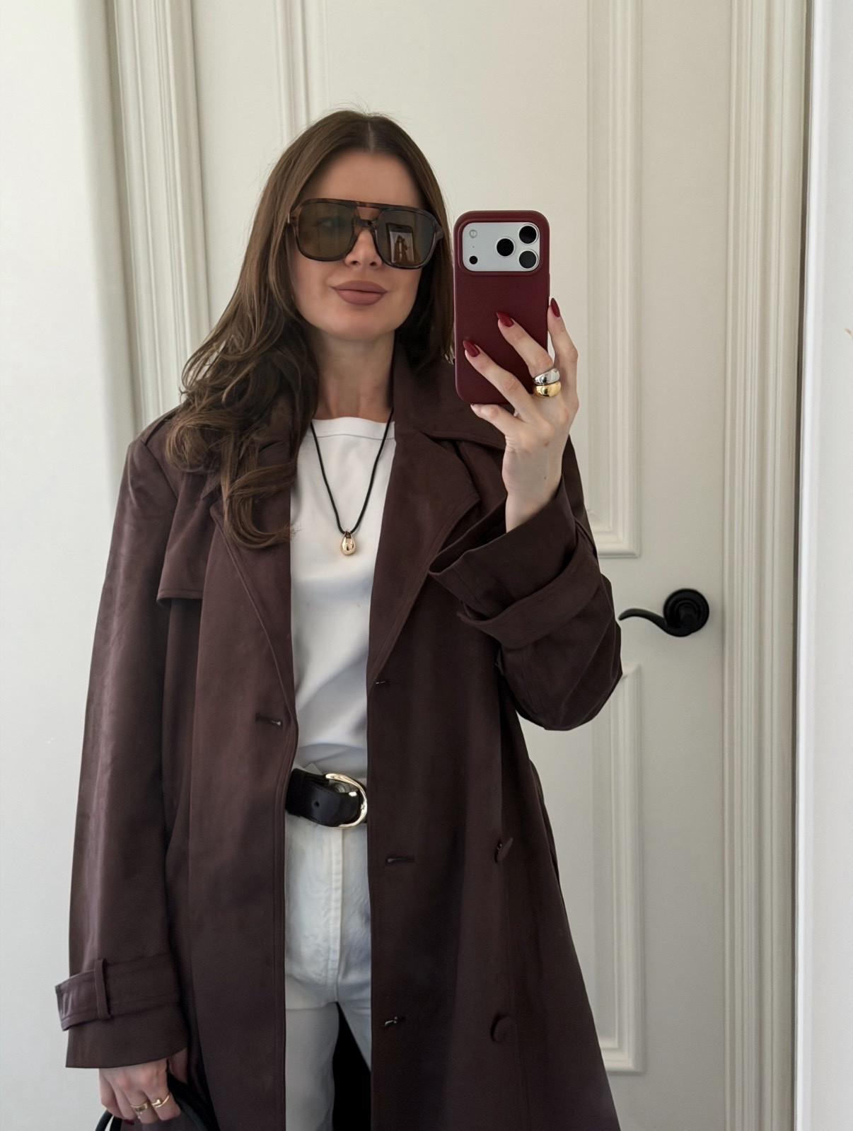 Styling an espresso brown trench coat with a scarf and white denim 
#coat #trenchcoat #jacket #loafers #espresso #suede #brown #chocolate #dark #freya    

#LTKSeasonal #LTKFindsUnder50 #LTKFindsUnder100 #LTKootd #LTKgrwm #LTKgrwm #LTKootd #LTKWorkwear #LTKFindsUnder50 #LTKSeasonal #LTKFindsUnder100