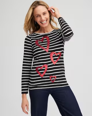 Stripe Sequin Hearts Tee | Chico's