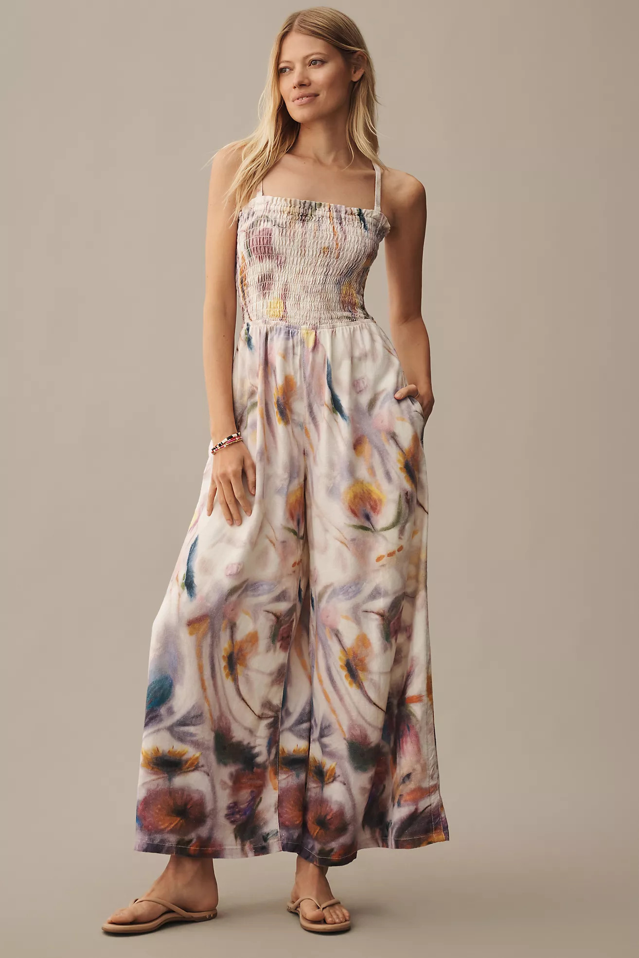 Klaas Jonkman Smocked Printed Linen Jumpsuit | Anthropologie (US)