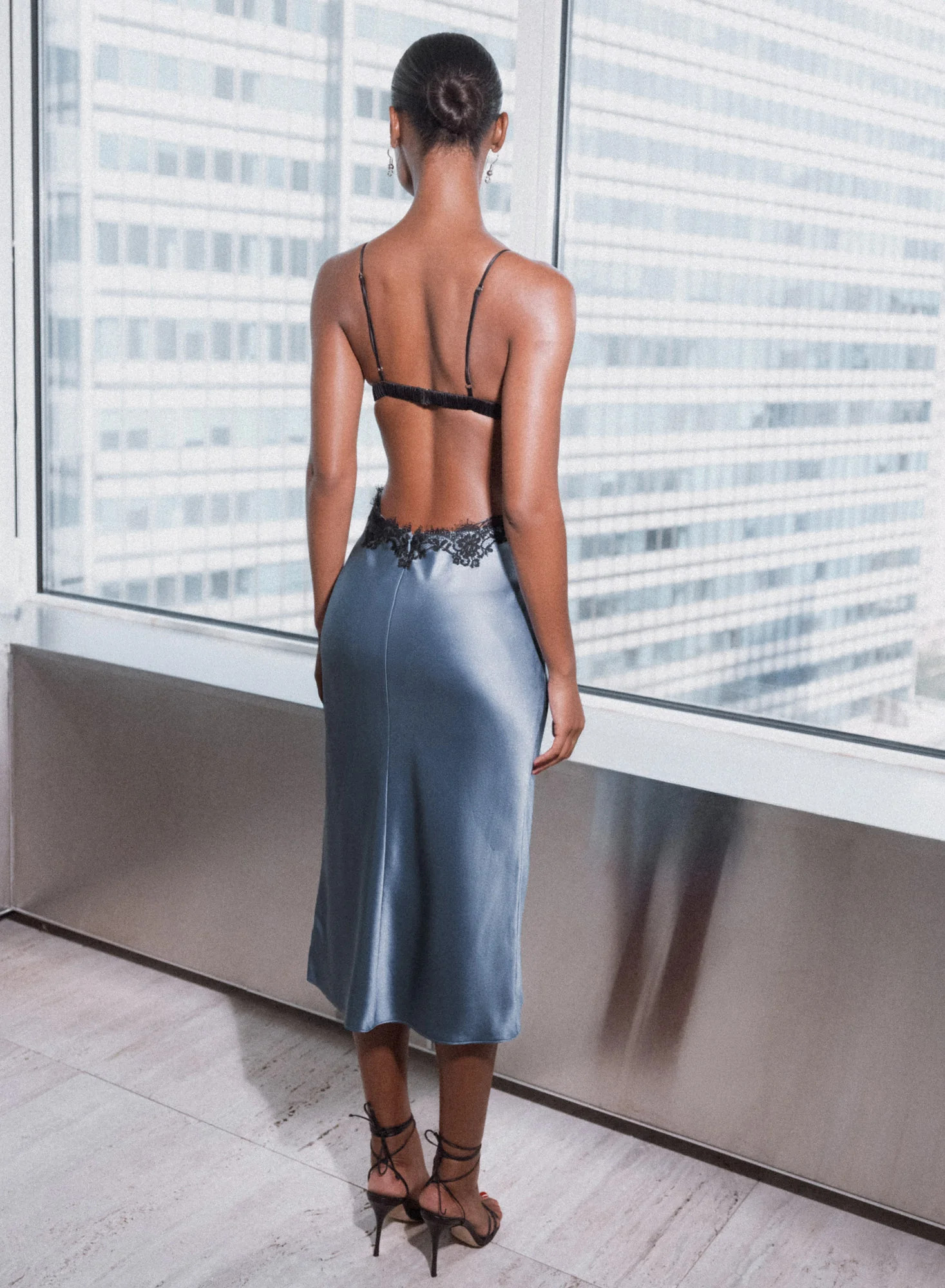 Blue Haze Silk & Lace Cutout Slip | Fleur du Mal | Fleur du Mal