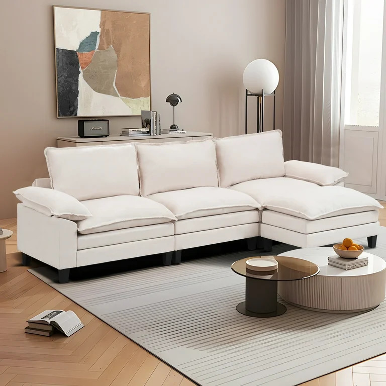 Sectional Sofa Couch for Living Room,3-Seat Deep Seat Cloud Couch with Ottoman,Modern Convertible... | Walmart (US)