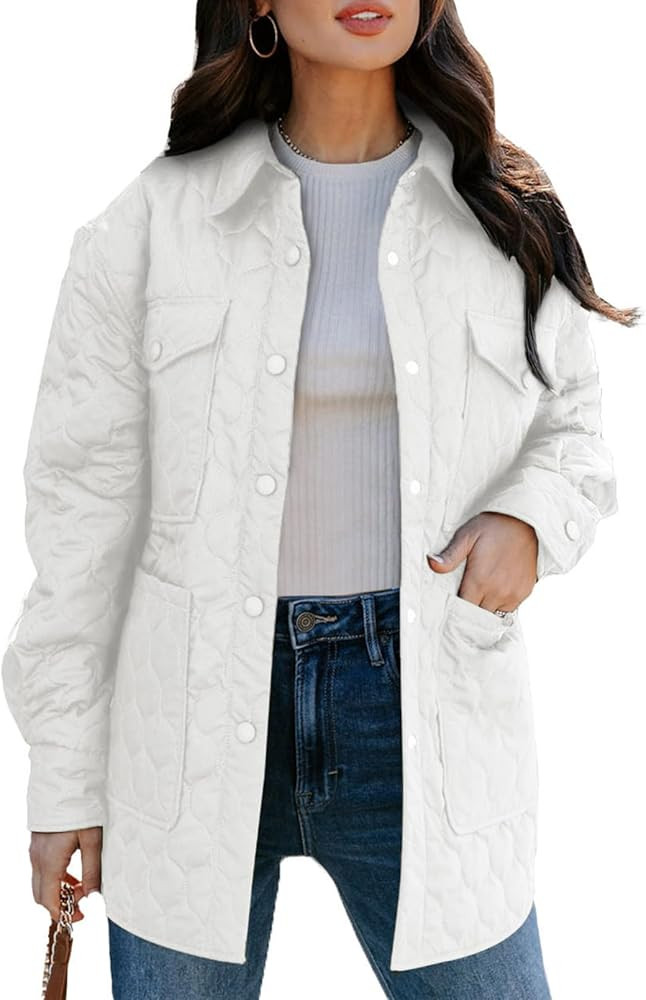 EVALESS Quilted Jackets for Women Lightweight Long Sleeve Button Down Puffer Jacket Warm Winter C... | Amazon (US)