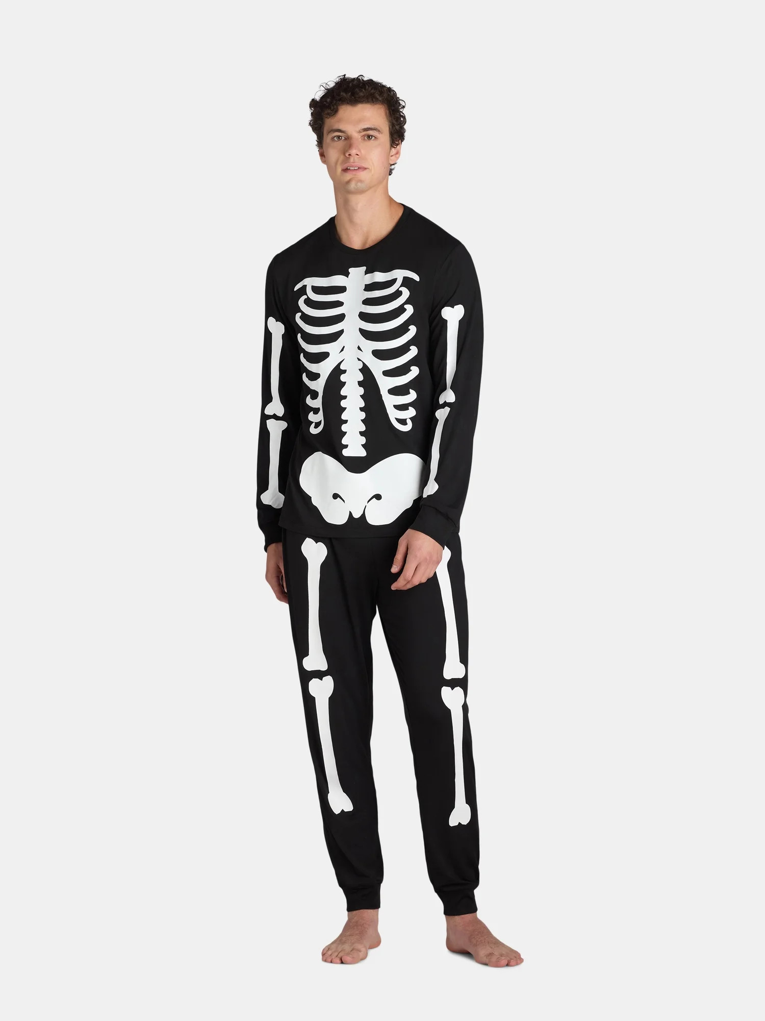 Halloween Men’s Glow In The Dark Skeleton Pajama Set by Way to Celebrate, 2-Piece, Sizes S-3XL ... | Walmart (US)