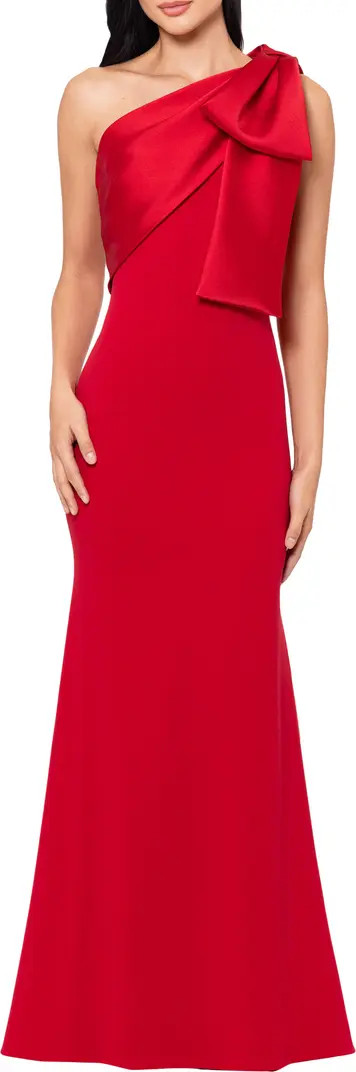 Bow One-Shoulder Crepe Mermaid Gown | Nordstrom