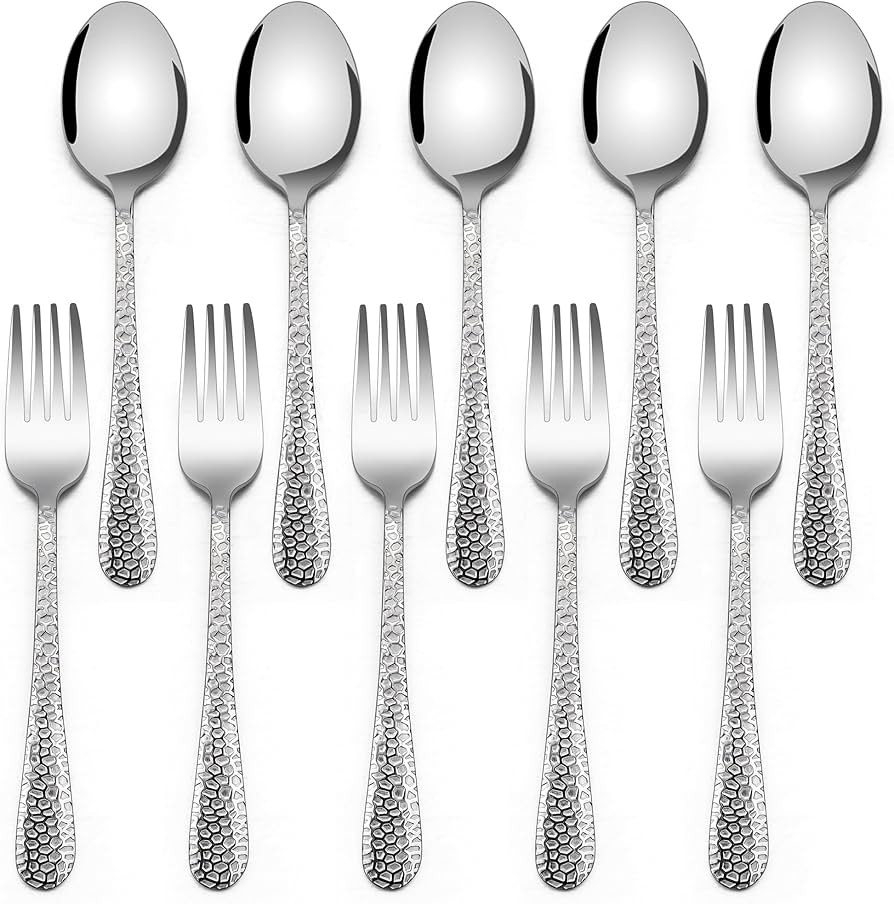 E-far Toddler Forks and Spoons Set, 10-Piece Stainless Steel Toddler Utensils Kids Safe Silverwar... | Amazon (US)