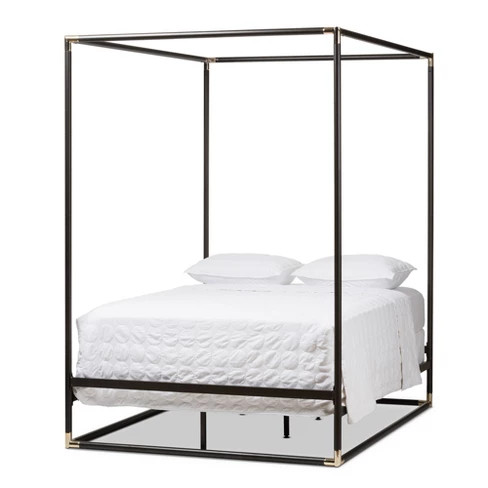 Eva Vintage Industrial Finished Metal Canopy Bed - Queen - Black - Baxton Studio | Target