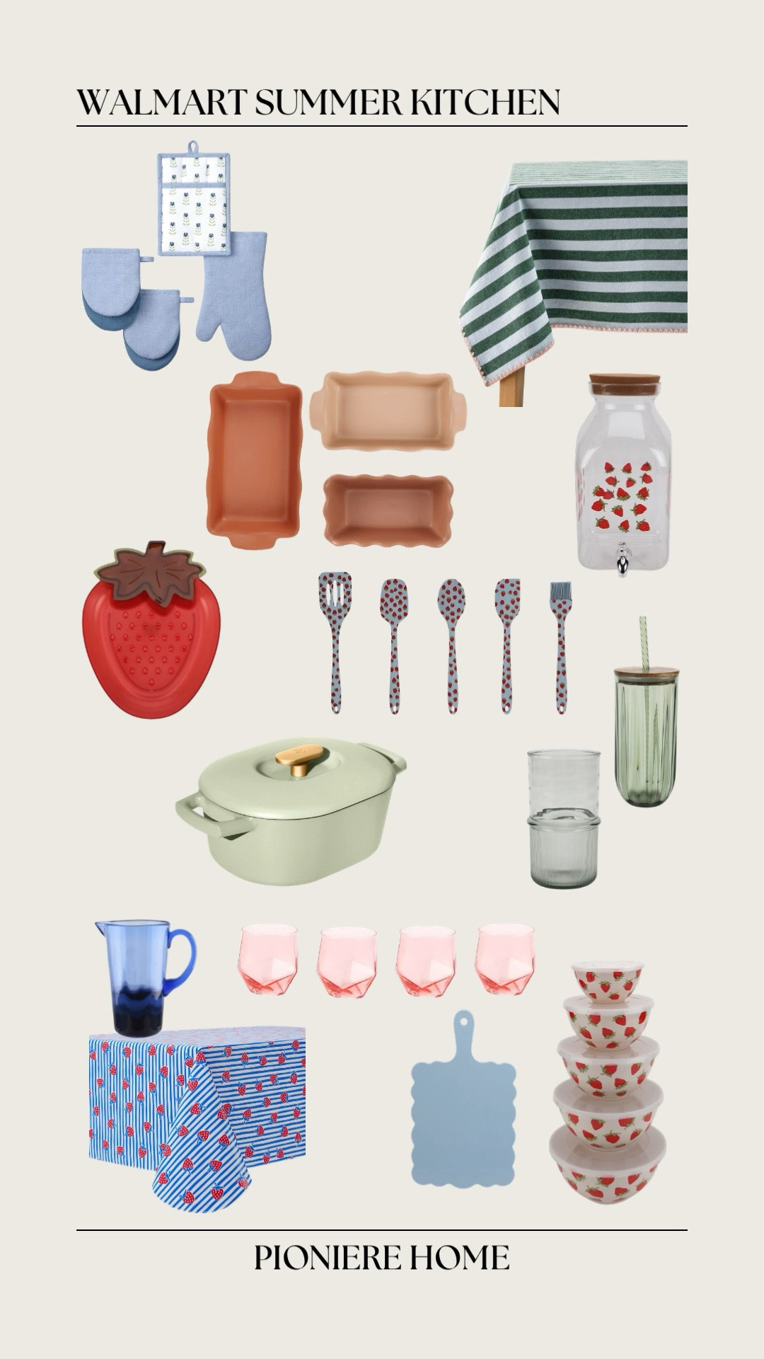 Walmart summer kitchen. Fun finds to brighten up your kitchen, bakeware, strawberry print, tablecloths, affordable kitchen finds, drink ware

#LTKSeasonal #LTKHome #LTKdayinmylife