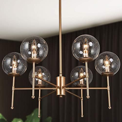 Dining Room Chandelier, Gold Globe Chandeliers, 6-Light Large Pendant Lighting with Globe Seeded Gla | Amazon (US)