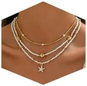 Collar de estrella de mar de concha para mujer, chapado en oro de 14 quilates, estilo bohemio, co... | Amazon (US)