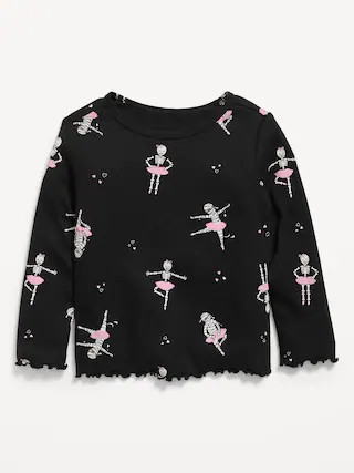 Printed Fitted Long-Sleeve Ribbed T-Shirt for Toddler Girls | Old Navy (US)