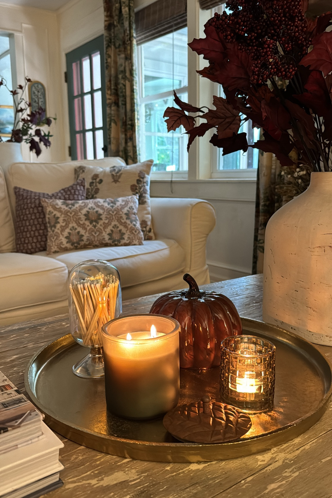 Cozy fall decor, fall coffee table styling, fall stems, fall foliage, fall candles and votives, vase, pottery, fall pillows, fall inspo, toile curtains, living room fall ideas

#LTKSaleAlert #LTKHome #LTKSeasonal