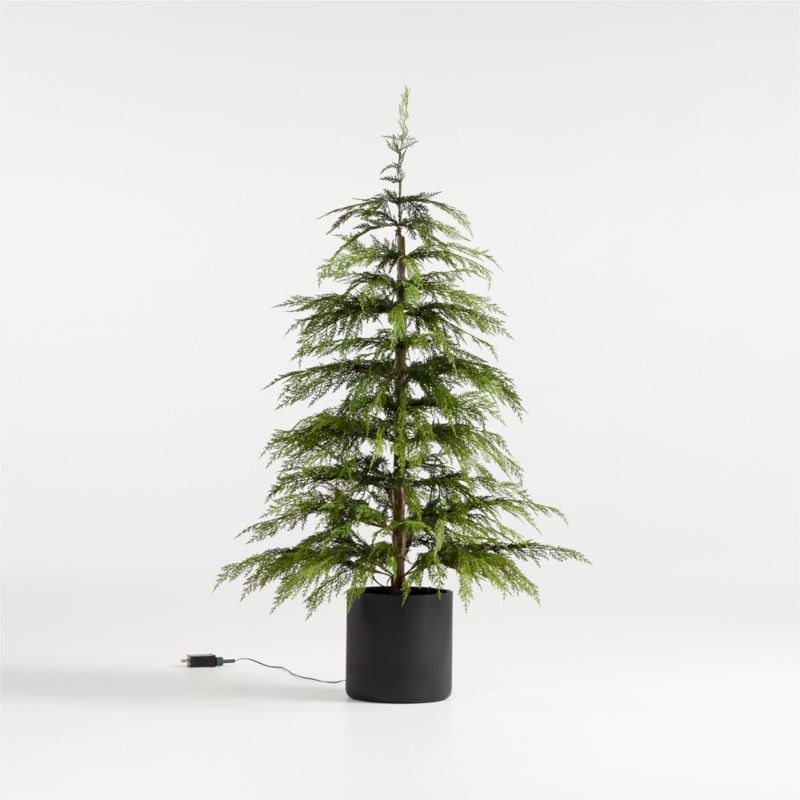 Faux Potted Hemlock Small Pre-Lit LED Christmas Tree with White Lights 4' + Reviews | Crate and B... | Crate & Barrel