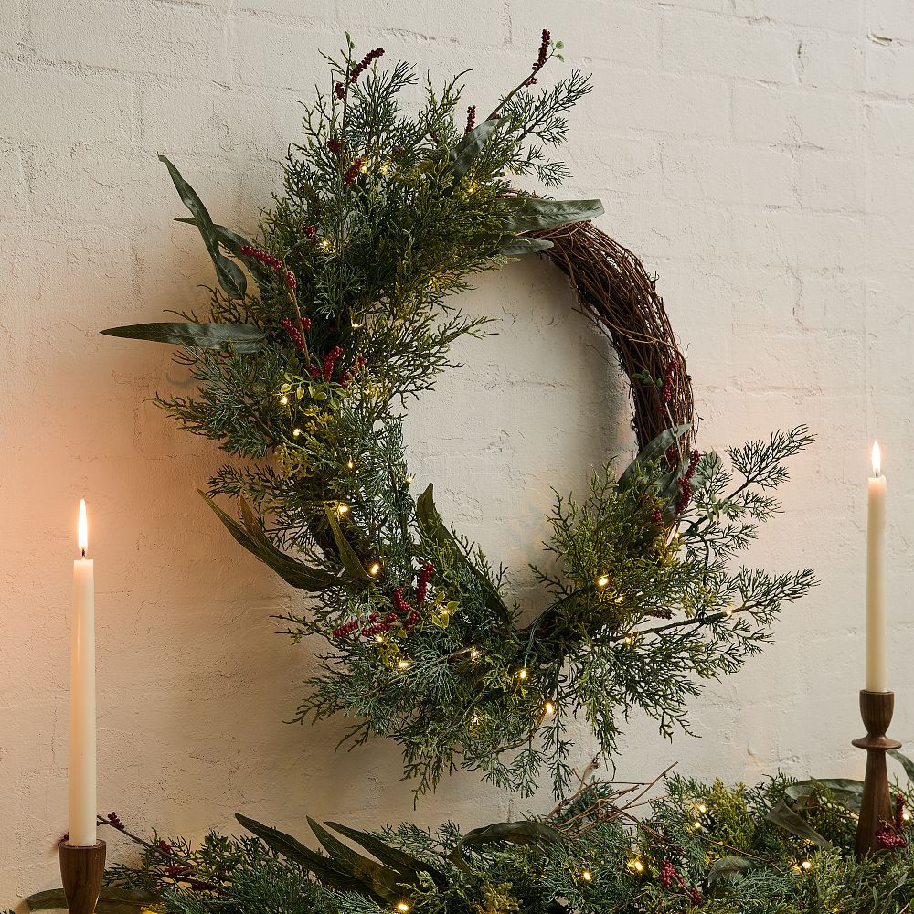 Pre-Lit Faux Mixed Pine & Pepperberry Garland | West Elm (US)