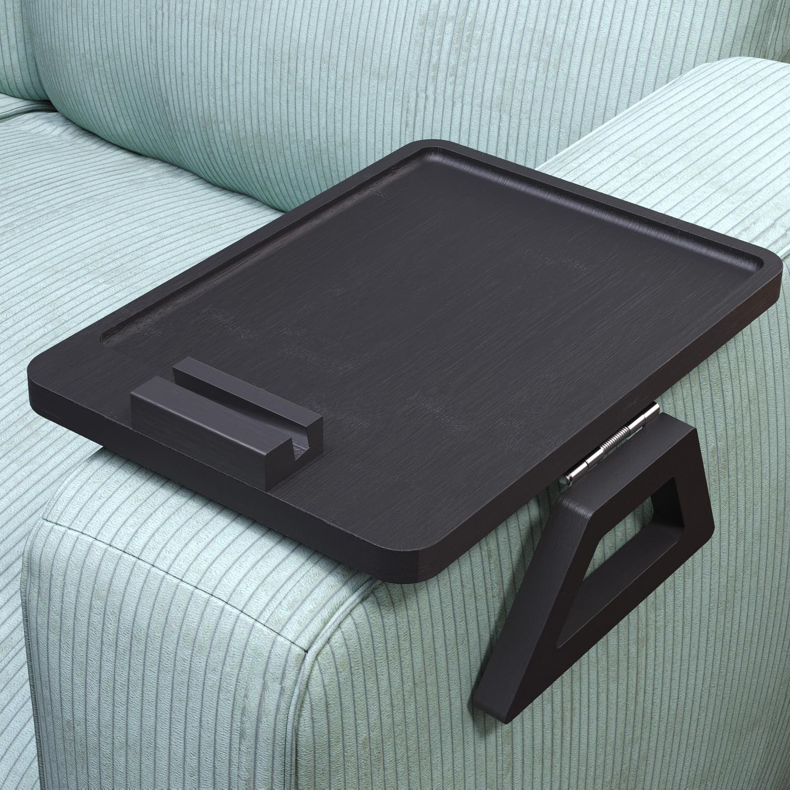 Couch Arm Tray with 360°Phone,Bamboo Folding Sofa Tray,Sofa Armrest Trays Clip-On Couch Desk for Drinks,Snacks,Phone,Remote Control（Black） | Amazon (US)