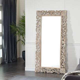 72 in. x 36 in. Intricately Carved Rectangle Framed Light Brown Floral Wall Mirror | The Home Depot