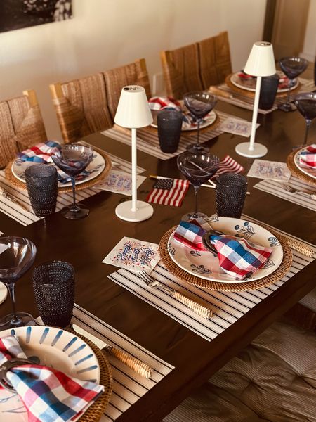 Here is a closer look at our dining table for the 4th of July. Baxter will be running that morning and so I wanted to make the evening a celebration for him. The theme is patriotic and I’ll add some printed photos of him from the day to make the table more personalized.
Tagging my handheld printer here- I print photos from my phone insta toy and love to use them to decorate the table for themed events.


#LTKFind #LTKhome #LTKtravel