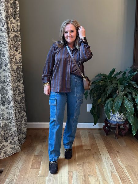 Blouse size L
Jeans size 31 they are right on trend abs love them 
Loafers are a platform that’s pretty comfy. I love the horse bit bucket  

#LTKworkwear #LTKSeasonal #LTKmidsize