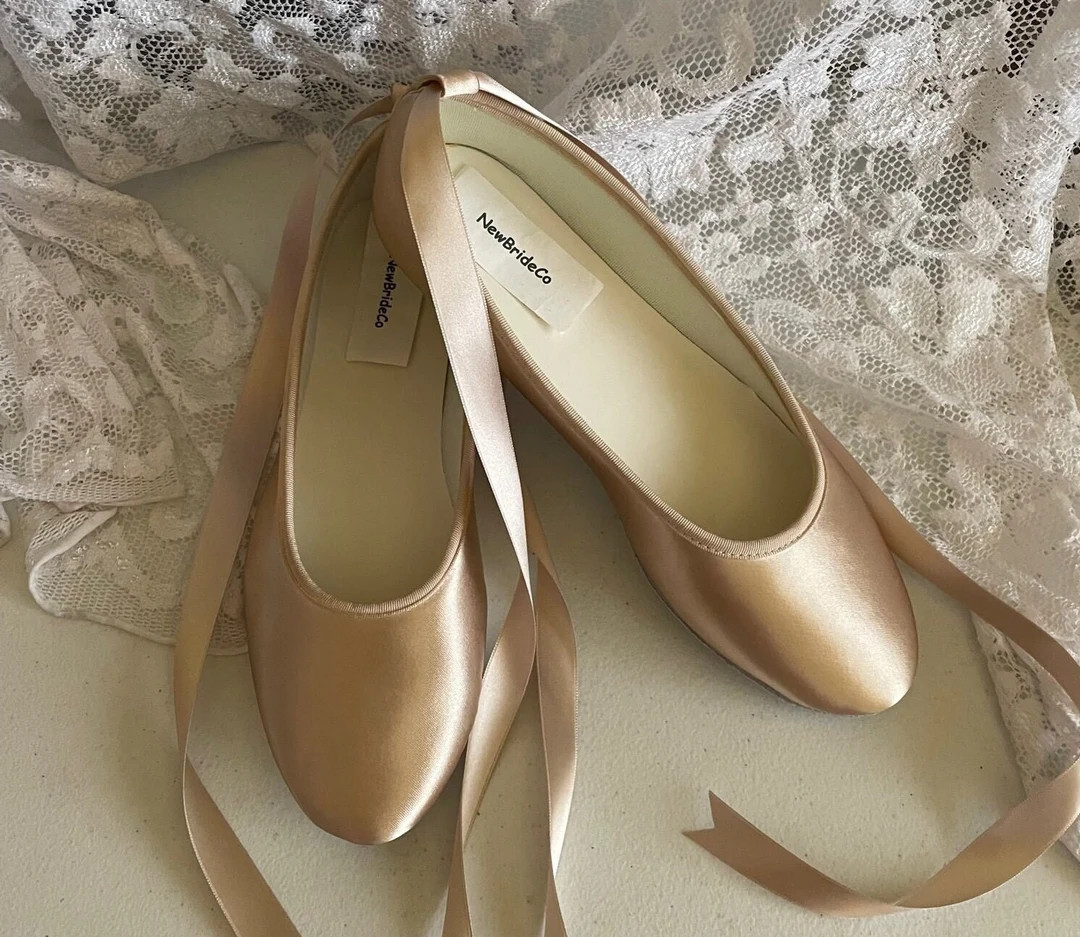 CHAMPAGNE Ballerina Flats Ankle Strap Sheer or Satin,dyed Satin Flats Straps Ballerina Style,mini... | Etsy (US)