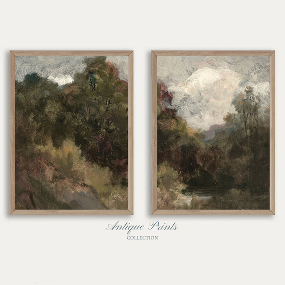 Moody Country 2 Pieces Vintage Wall Art, Forest Landscape Set of 2 Split Prints, Countryside Pain... | Etsy (US)