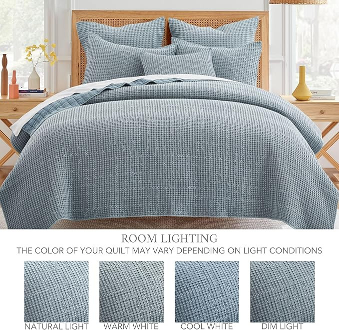 Levtex Home Mills Waffle King Bedspread Set (122x106in) with 2 Pillow Shams (36x20in) - Chambray ... | Amazon (US)