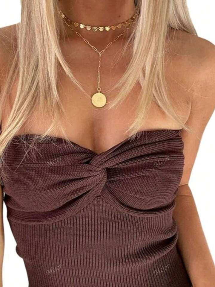 Y2K Sexy Casual Cute Streetwear Gyaru Bodycon Slim Fitted Backless Cropped Twist Knit Tank Top Tube Ribbed Going Out Crop Tops Women Summer Outfits Vacation Music Festival Rave Country Concert Outfit | SHEIN