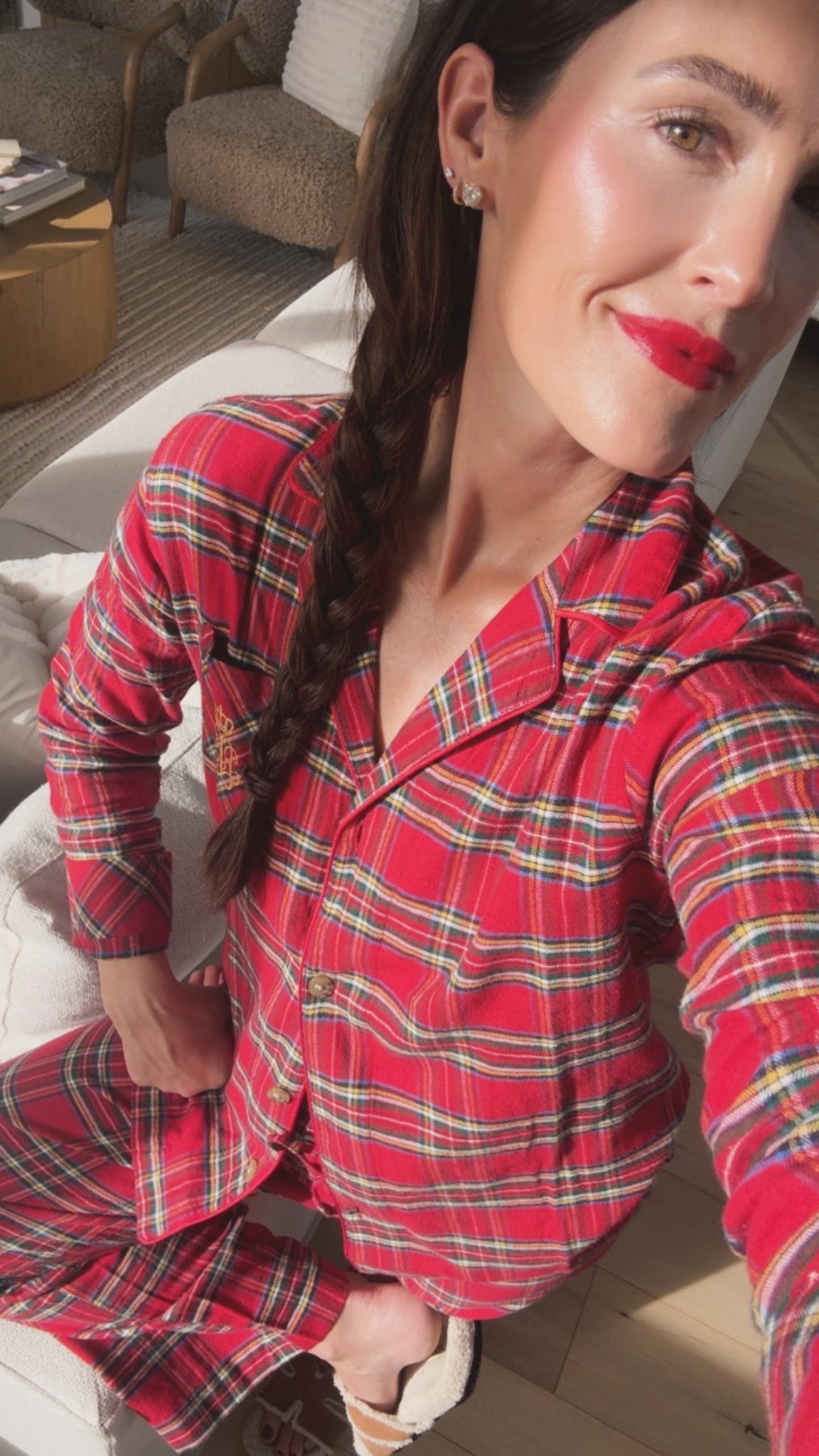 Christmas plaid pajamas and a red holiday lip🤶🏻💋 wearing a small.

Winter outfit 
Lounge set 

#LTKHoliday #LTKBeauty #LTKootd