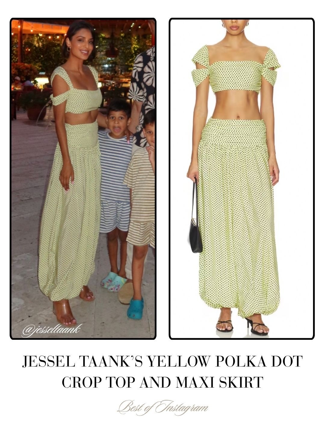 Jessel Taank’s Yellow Polka Dot Crop Top and Maxi Skirt 📸 = @jesseltaank