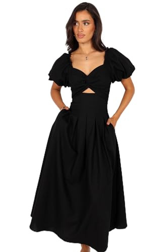Petal & Pup Maria Puff Sleeve Midi Dress - Black XL | Amazon (US)