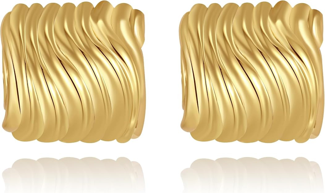 Big Chunky Gold Earrings for Women Trendy Statement Drop Stud, Hypoallergenic Wavy Button Earring... | Amazon (US)