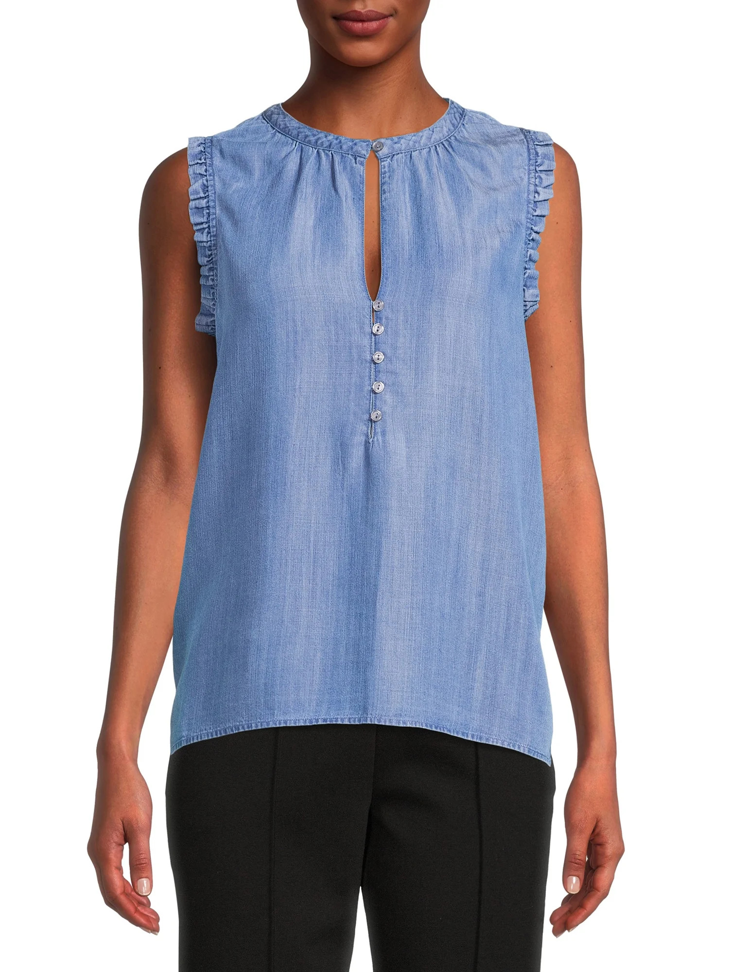Time and Tru Women's Ruffle Trim Tank Top | Walmart (US)