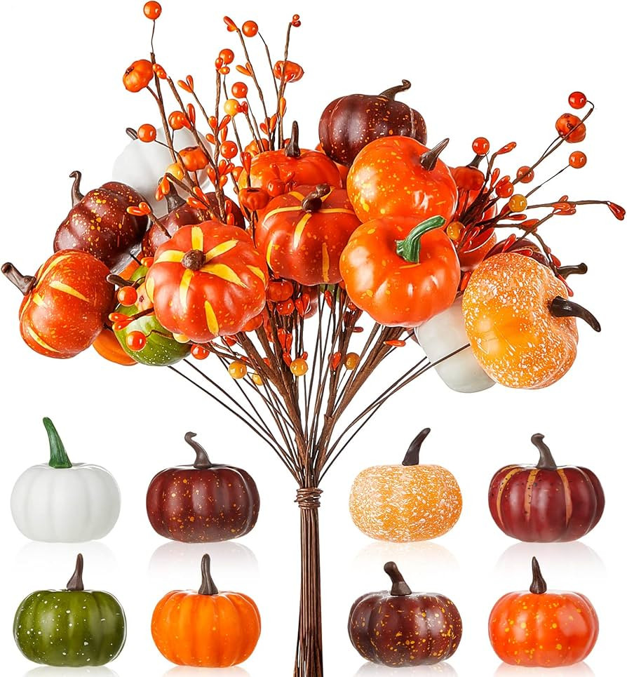 Taiyin 22 Pieces Thanksgiving Faux Pumpkin Picks Artificial Pumpkin Floral Arrangement Foam Pumpk... | Amazon (US)